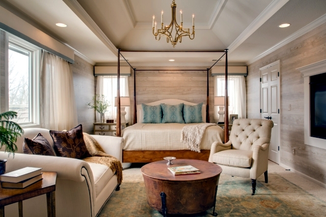 Wallpaper on the appearance of wood evokes pleasure in the bedroom ... Schlafzimmer interior design