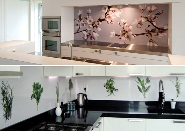 Modern glass kitchen splash back wall designs offer protection in the