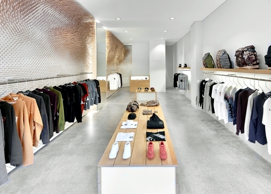 The interior design store MRQT - decorative wall with wooden sticks in the Republic of Korea