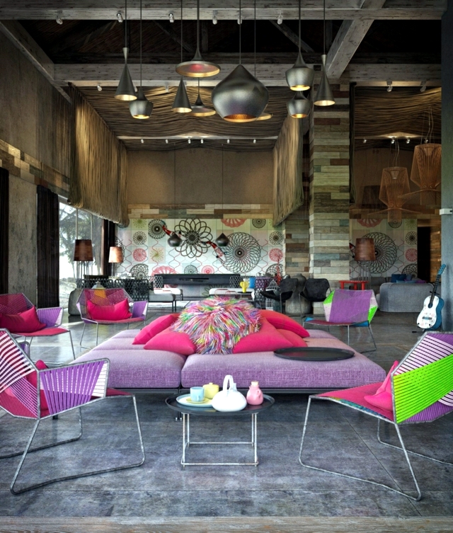 Furniture and accessories in bright colors - inside the spa at the W Hotel