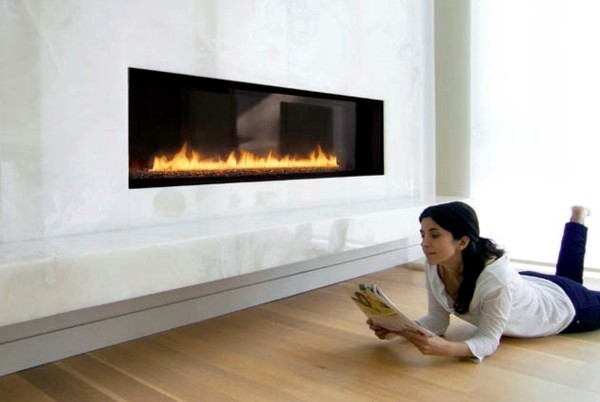 Contemporary fireplace design offers an attractive flame pattern ...