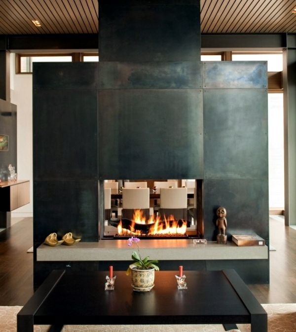 Contemporary fireplace design offers an attractive flame pattern