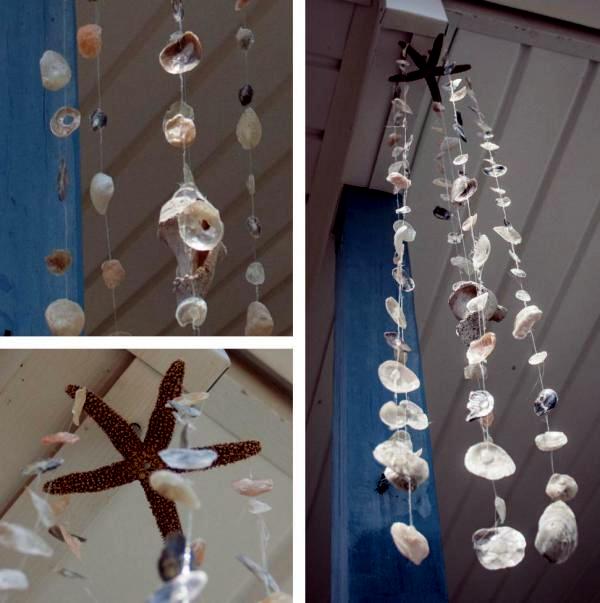 Sommerdeko in the garden - wind chimes shells tinker same