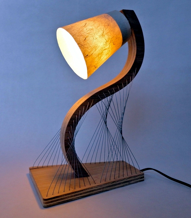 Sculptural lamp and a coffee table "Contour" by Robby Cuthbert wood