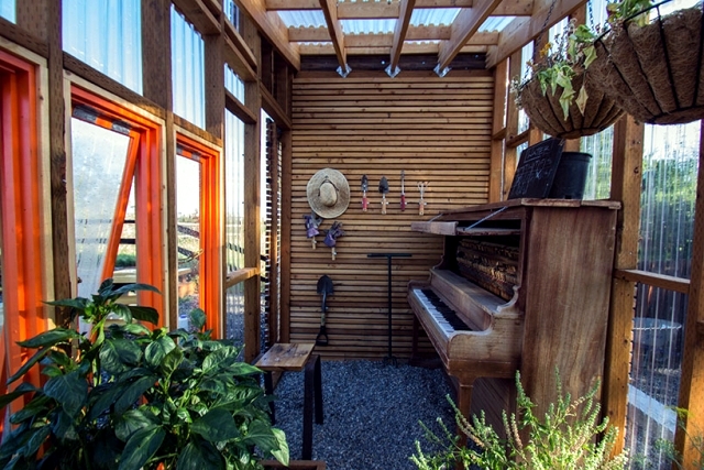 Full garden equipment wooden gazebo, greenhouse and living