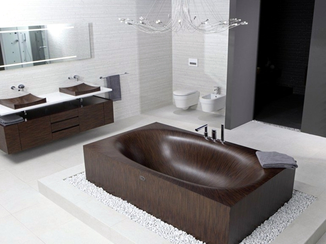 Wooden tub, separate invite you to relax