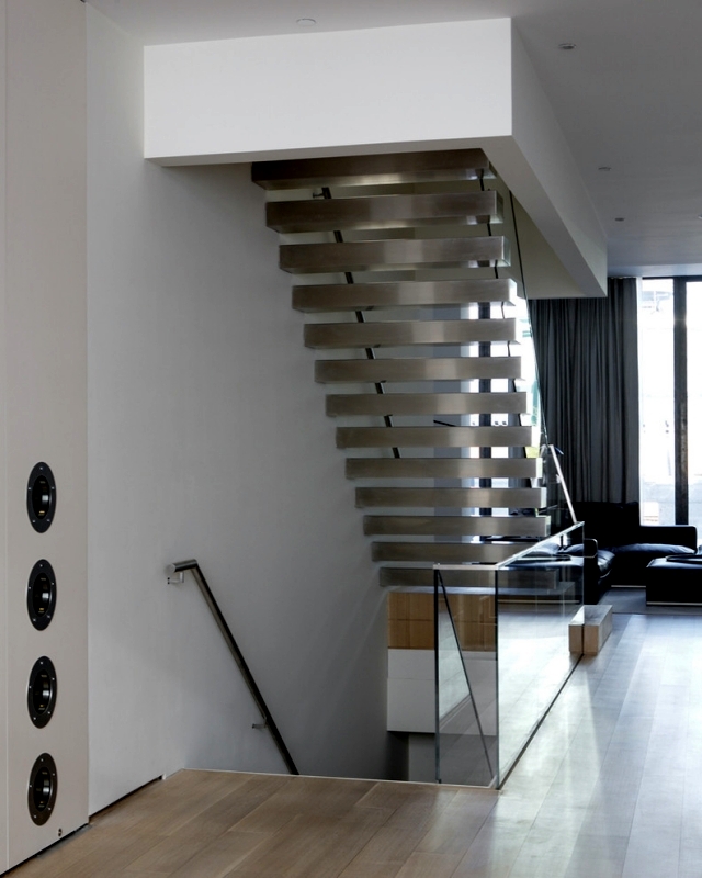 The modern steel staircase inside and outside in the amazing design