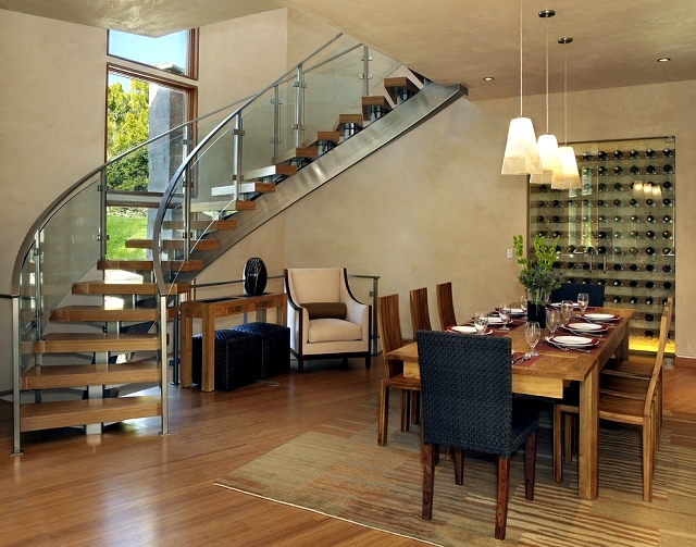 The modern steel staircase inside and outside in the amazing design