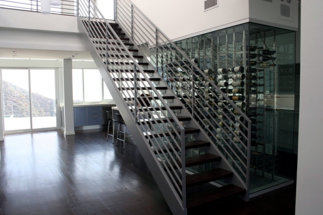 The modern steel staircase inside and outside in the amazing design