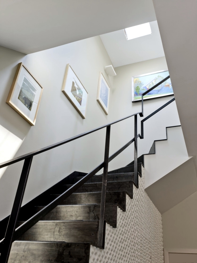 The modern steel staircase inside and outside in the amazing design