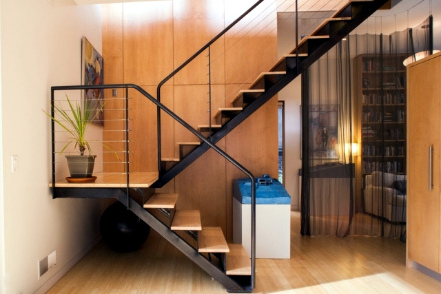 The modern steel staircase inside and outside in the amazing design