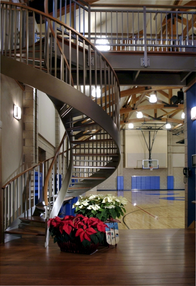 The modern steel staircase inside and outside in the amazing design