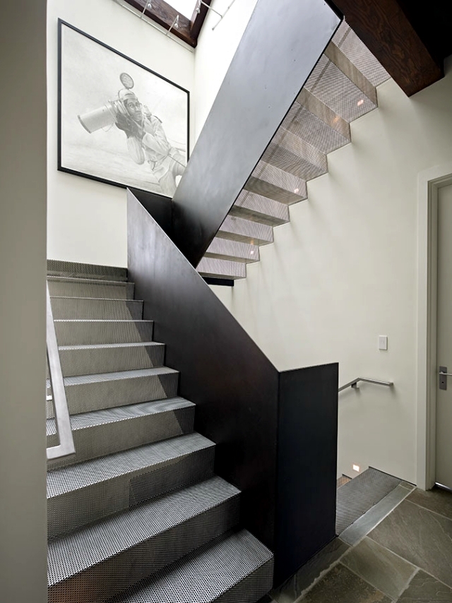 The modern steel staircase inside and outside in the amazing design