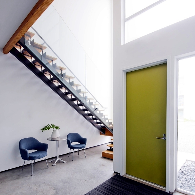 The modern steel staircase inside and outside in the amazing design