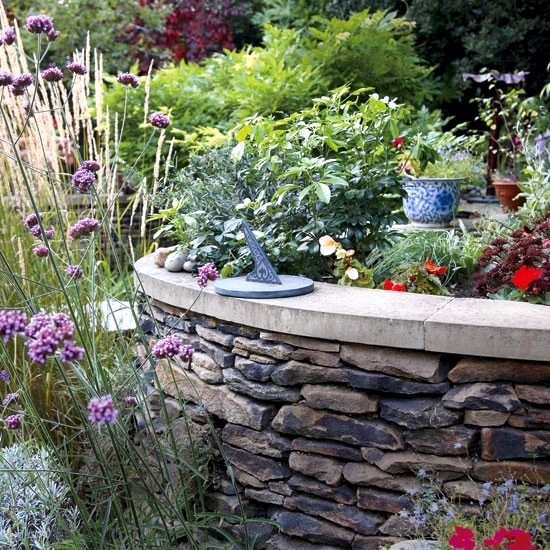 Stone Wall In The Construction Of, Stone Wall Garden Designs