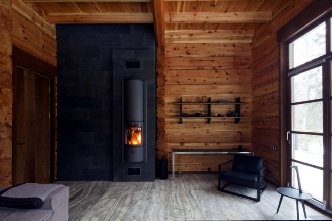 Minimalism in a modern wooden house in Russia near Moscow