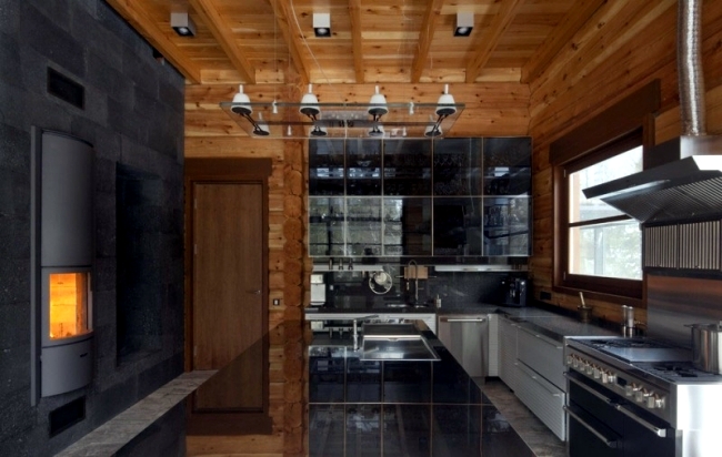 Minimalism in a modern wooden house in Russia near Moscow