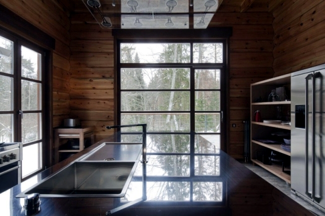 Minimalism in a modern wooden house in Russia near Moscow