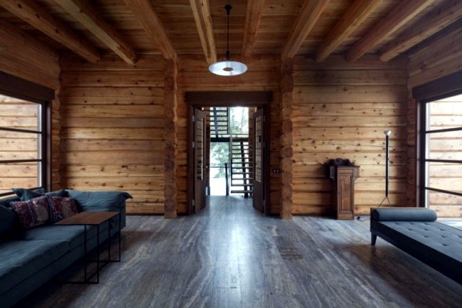 Minimalism in a modern wooden house in Russia near Moscow