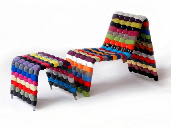 Innovative design chair upholstered with fabric scraps