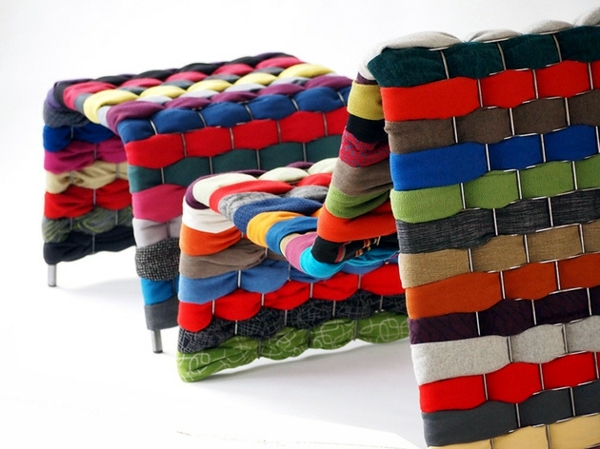 Innovative design chair upholstered with fabric scraps