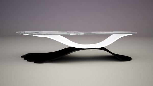 Contemporary coffee tables with creative design - wooden molds and glass plates