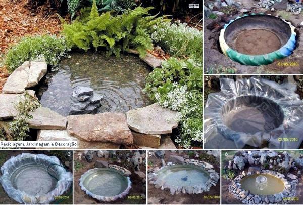 Create a mini garden pond in the mortar bed and replant - DIY Idea