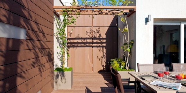 Fiber Cement Planters design - green shutters balconies