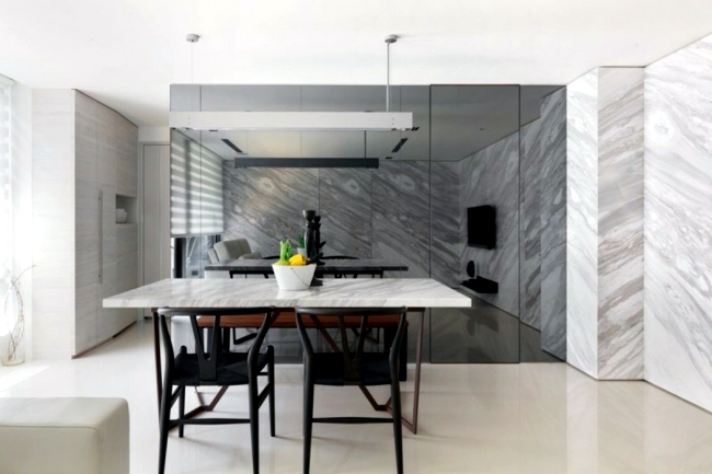 Marble shapes the creation of a small apartment in Taiwan