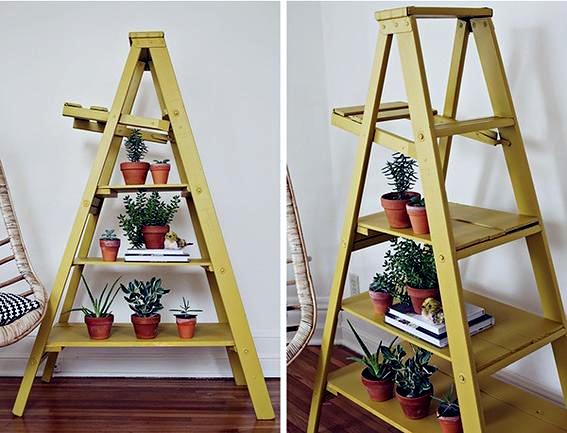 Develop Planter - Old wooden ladder as leaders of the flowers used