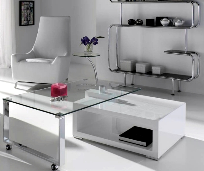 Design Ideas coffee table for modern living room - white glass