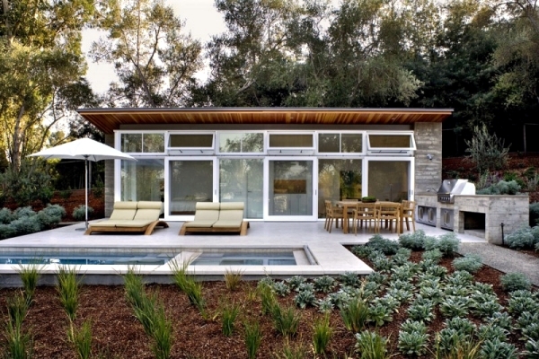 California passive house with garden and loft interior style