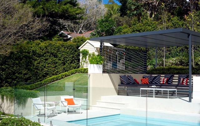 The pool and terracing in the garden and enjoy a sunny oasis