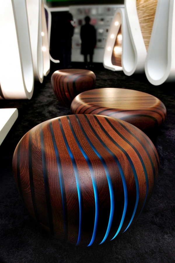 Futuristic Wooden furniture with integrated LED lighting