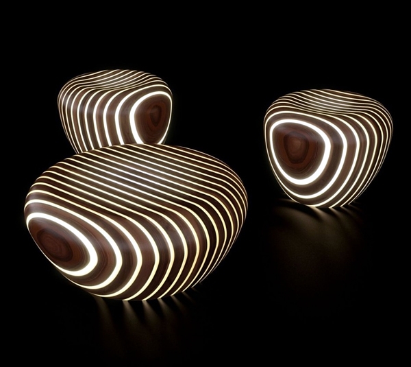 Futuristic Wooden furniture with integrated LED lighting