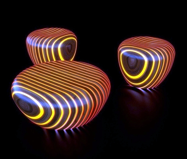 Futuristic Wooden furniture with integrated LED lighting