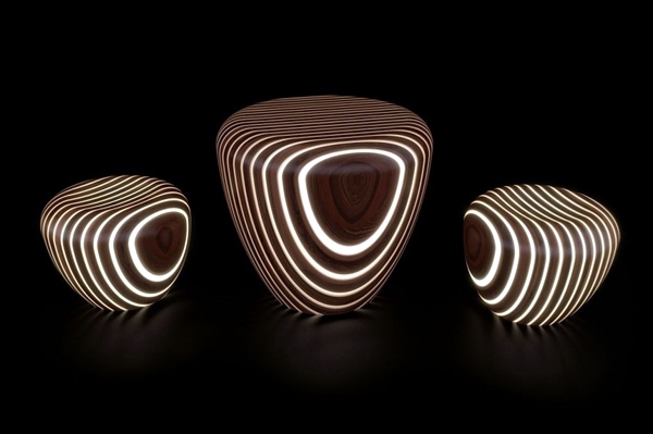 Futuristic Wooden furniture with integrated LED lighting