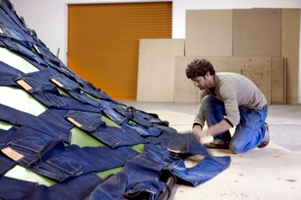 Installation of Modern Art - Swirling water Levis jeans