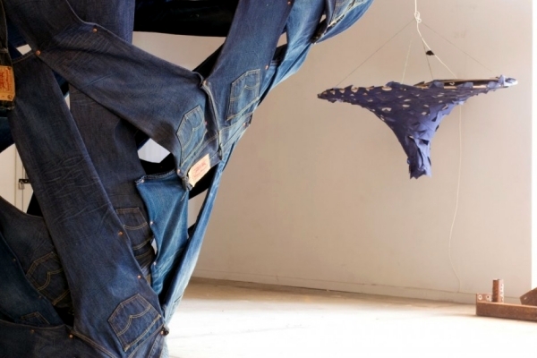 Installation of Modern Art - Swirling water Levis jeans
