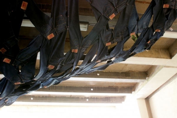 Installation of Modern Art - Swirling water Levis jeans