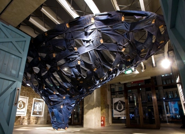 Installation of Modern Art - Swirling water Levis jeans