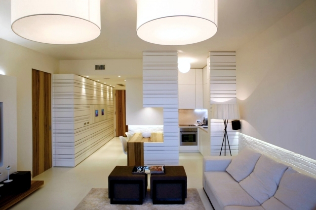 Interior of a modern apartment in white and wood