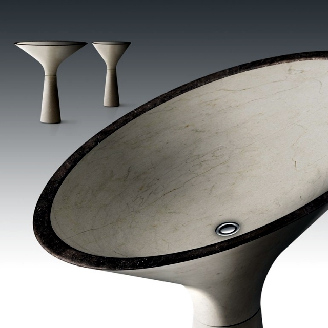 Single marble sinks, designed by Enzo Berti