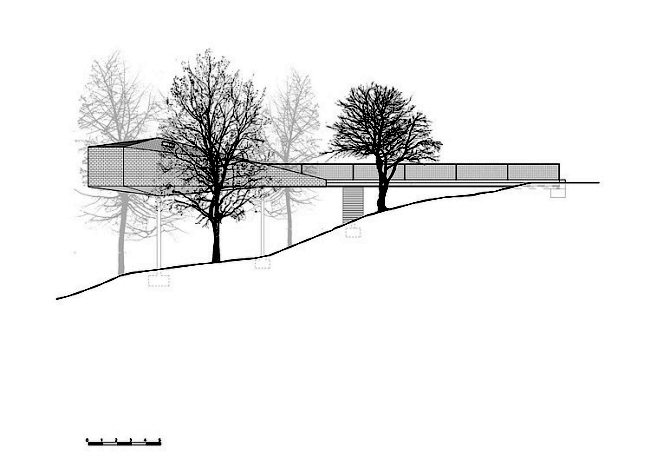 Two shelters modern mountain design meander through the trees