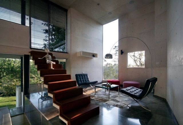 Modern concrete house of Mexico, with high ceilings and spacious interiors