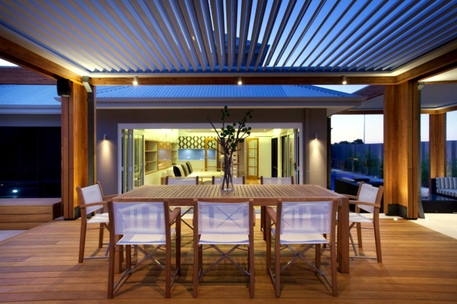 patio, aluminum and wood roof provides visibility and wind protection