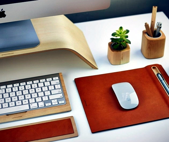 desk accessories mouse pad, keyboard tray & Co Wood