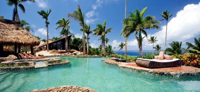Complex quiet luxury villas on the private island of Laucala, Fiji