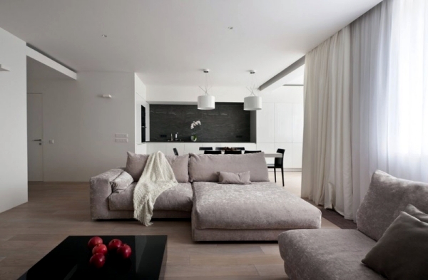 Neutral colors feature a modern apartment in Moscow