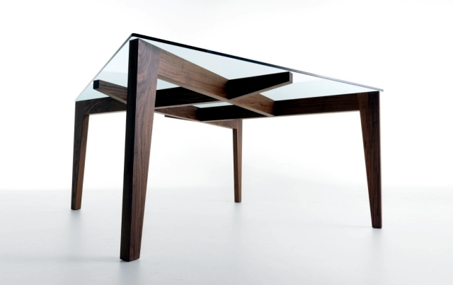 An elegant dining table design with glass and wood base Horm